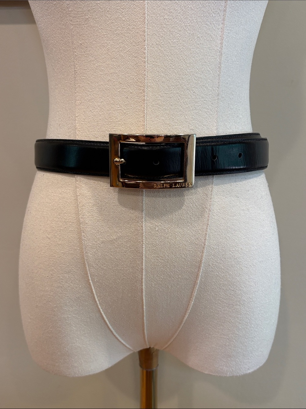 Vintage Ralph Lauren 90s Equestrian Leather Belt Gold-Tone Rectangle Buckle M